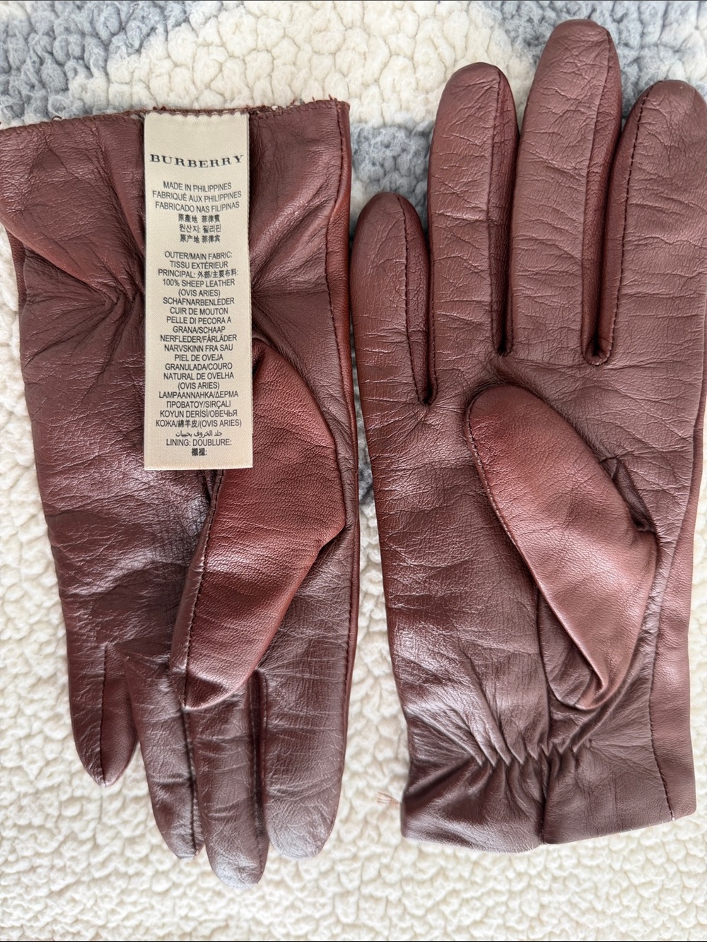 Burberry Brown Leather Gloves Nova Check Lining Women’s Size 7.5